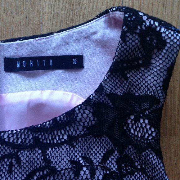 Mohito Sleeveless Midi Sheath Dress Floral Black Mesh Lace - Picture 5 of 15